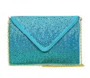 Evening Bag - Satin Envelope Clutch w/ Gradient Colored Rhinestones - Turquoise - BG-EBP2043TQ